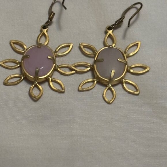 Pink Quartz and Gold-Tone Earrings - Picture 3 of 5